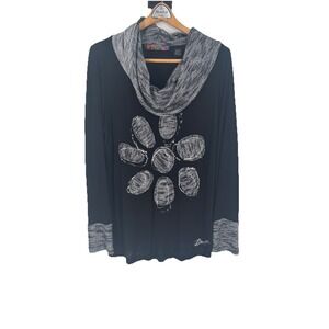 Desigual Womens Cowl Neck Tunic Top M Black Graphic Print Floral Art to‎ Wear